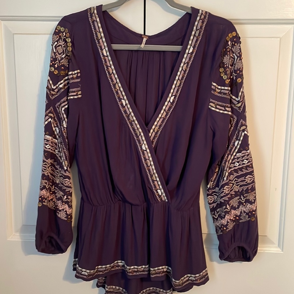 Free People Embroidered Peplum style Blouse